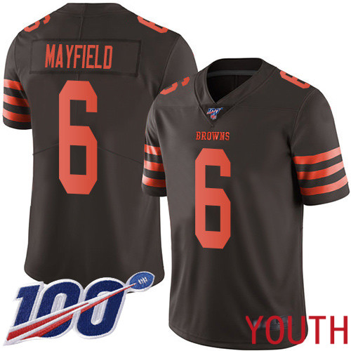 Cleveland Browns Baker Mayfield Youth Brown Limited Jersey #6 NFL Football 100th Season Rush Vapor Untouchable->youth nfl jersey->Youth Jersey